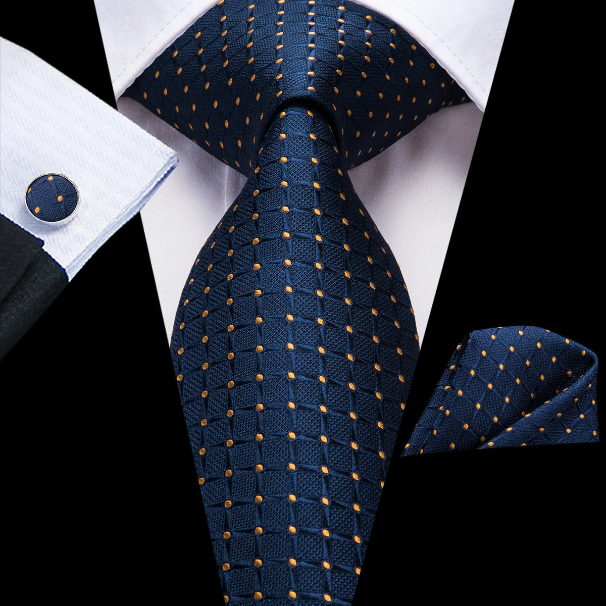 Gravata Masculina Clássica Azul com Lenço e Abotoaduras by Loja Bruna Modas
