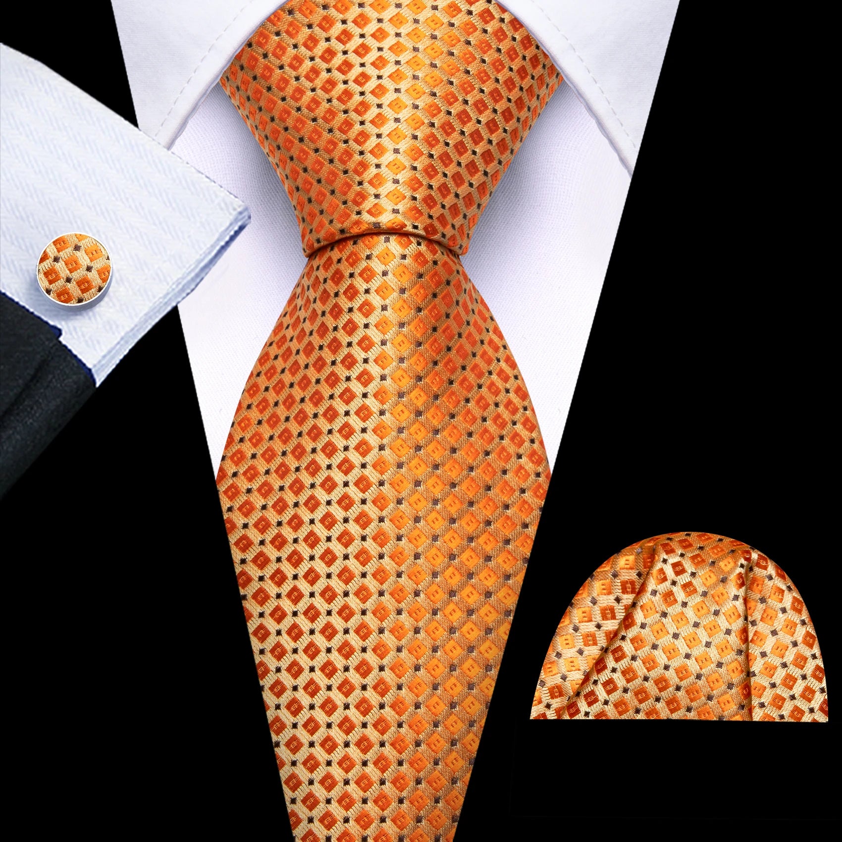 Kit Gravata Masculina Poliéster Estilo Formal com Lenço e Abotoaduras