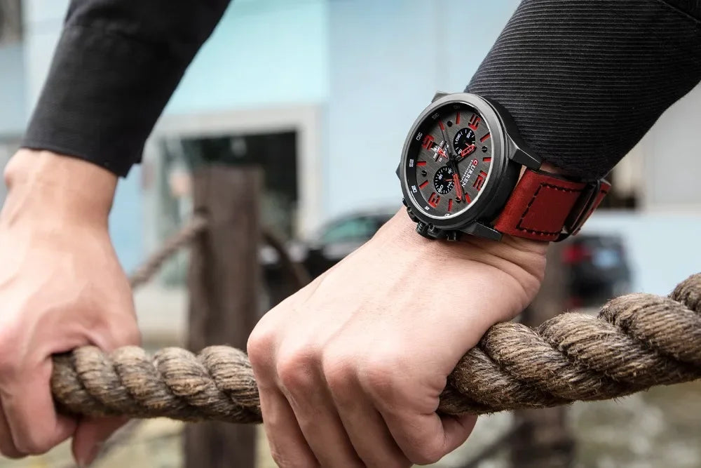 Relógio Masculino Quartzo Clássico com Pulseira de Couro by Loja Bruna Modas