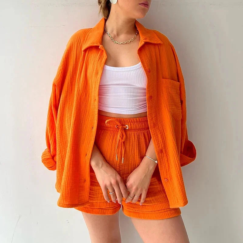 Conjunto Feminino Plissado Casual de Duas Peças