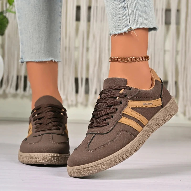 Tênis Feminino Casual de Couro PU Respirável e Antiderrapante