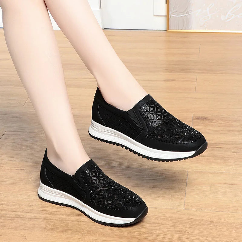 Mocassim Feminino Casual de Couro PU Antiderrapante