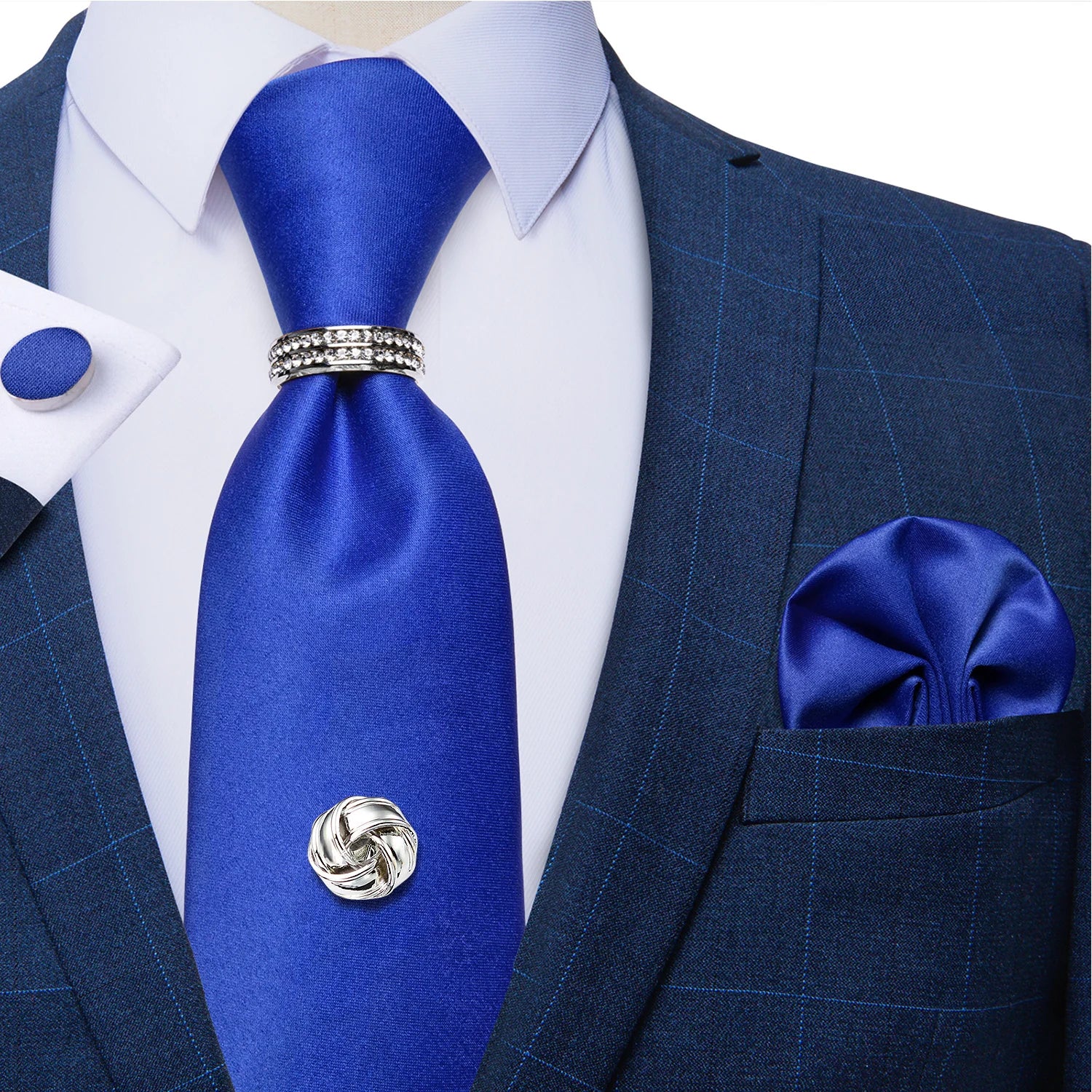 Conjunto de Gravata Masculina de Luxo Azul 8cm