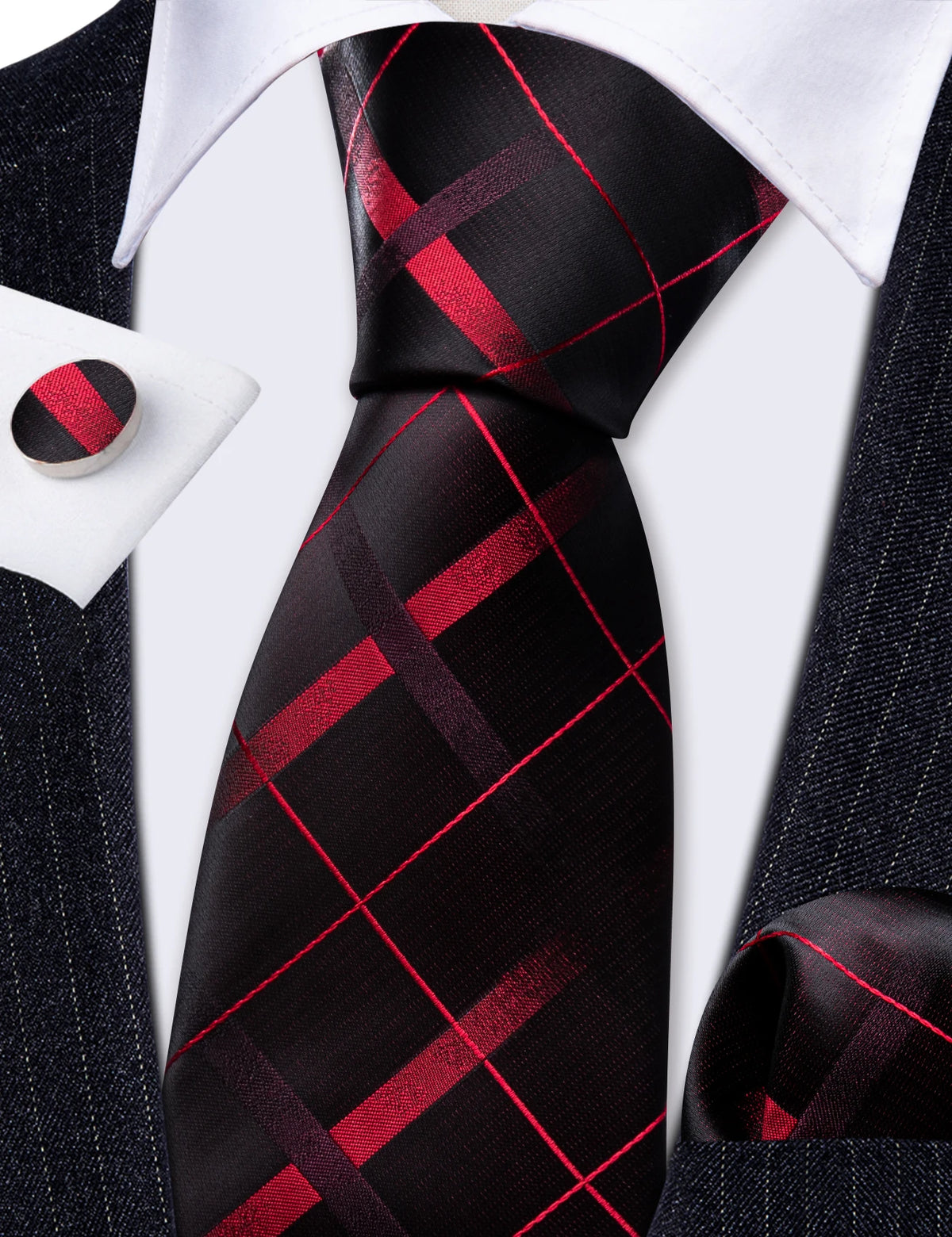 Gravata Masculina Clássica Vermelho e Preto com Acessórios by Loja Bruna Modas