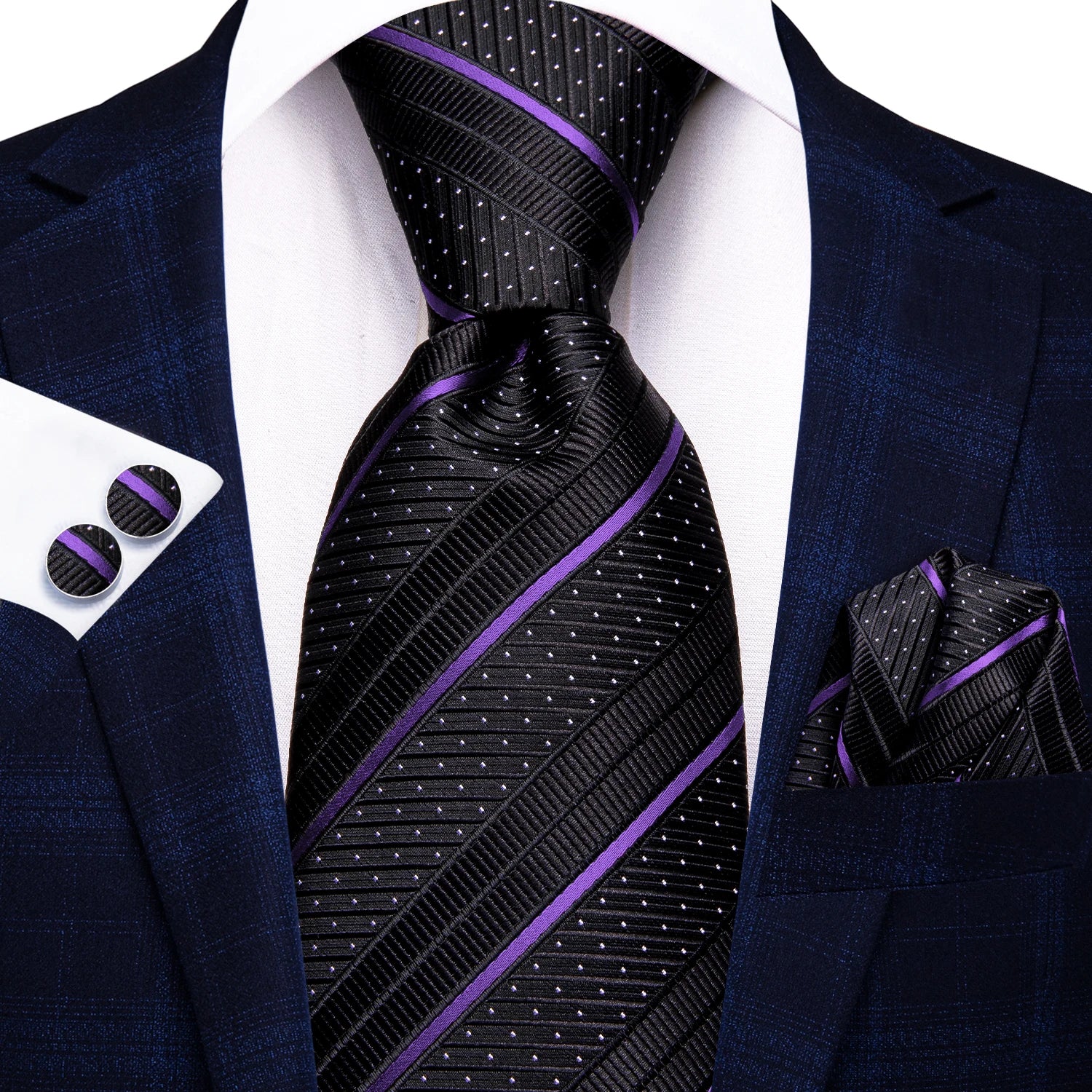 Conjunto de Gravata Masculina de Luxo + Lenço + Abotoaduras