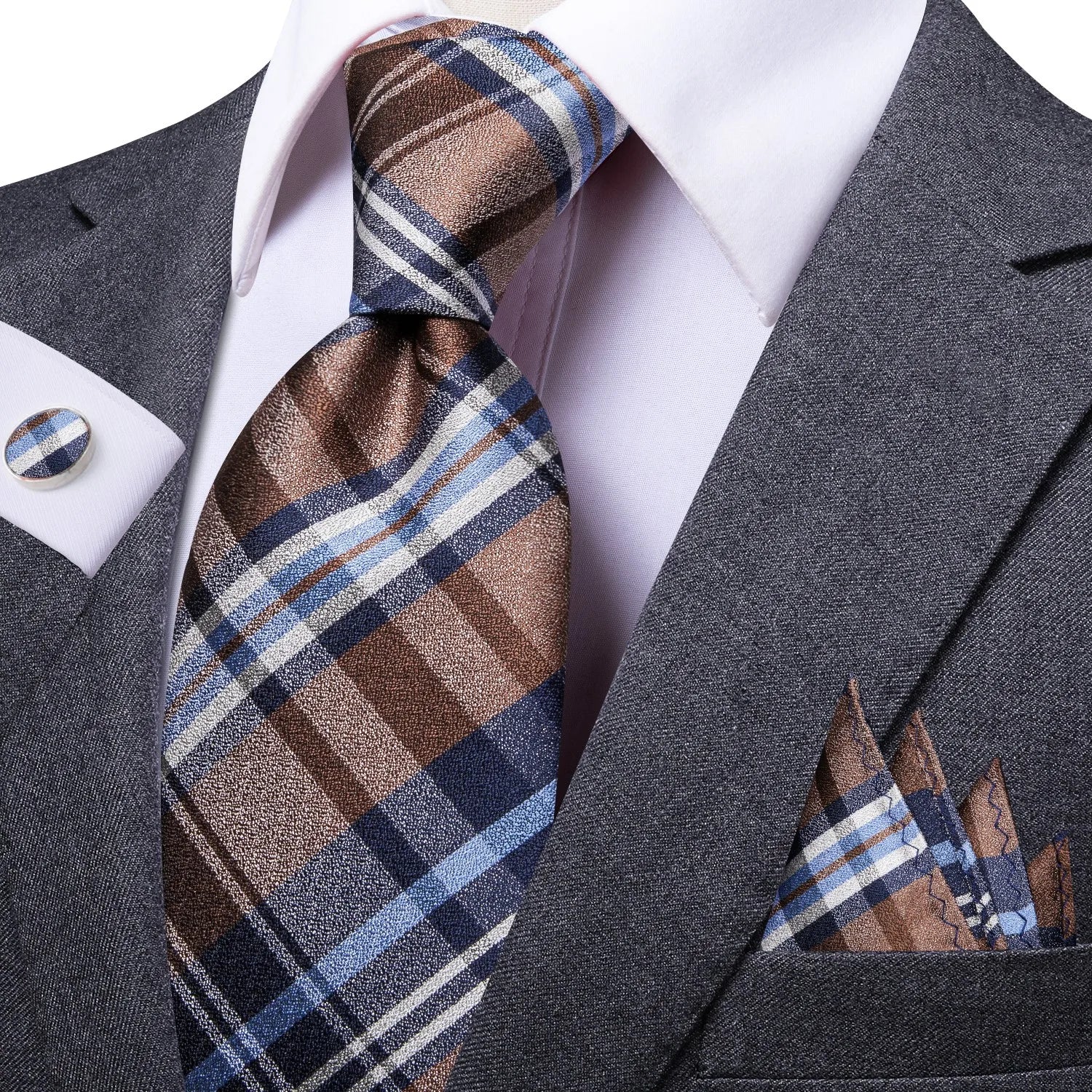 Kit Gravata Masculina Social com Lenço e Abotoaduras