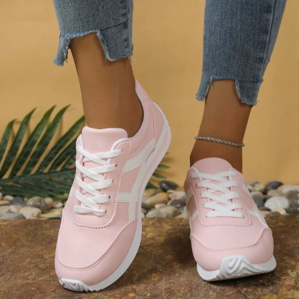 Tênis Feminino Casual de Couro PU Antiderrapante