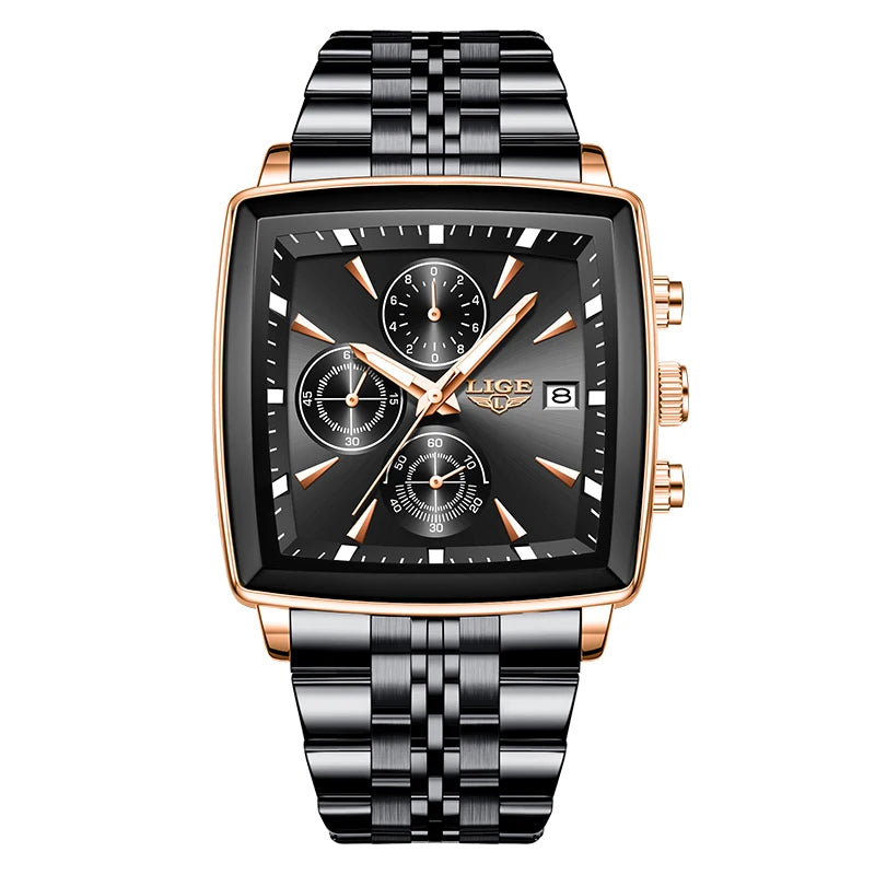 Relógio de Pulso Masculino Quadrado Pulseira de Aço by Loja Bruna Modas