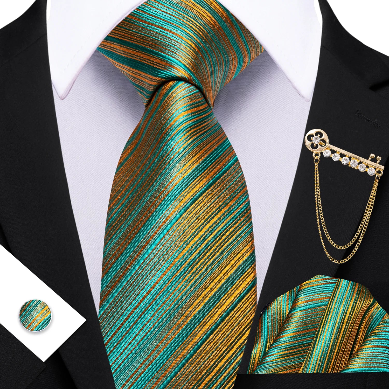 Conjunto de Gravata Masculina com Broche e Lenço