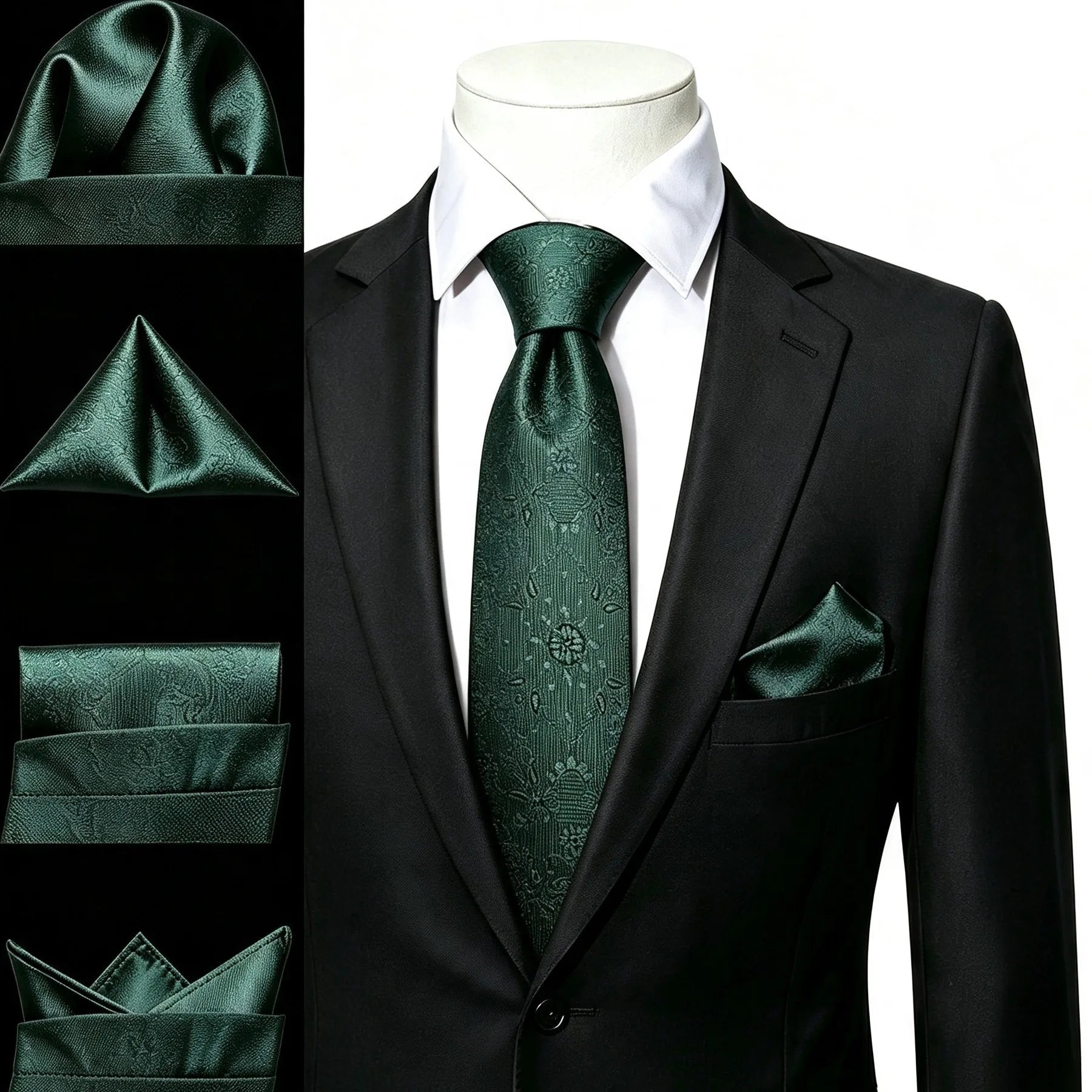 Gravata Masculina Verde Esmeralda com Lenço de Bolso