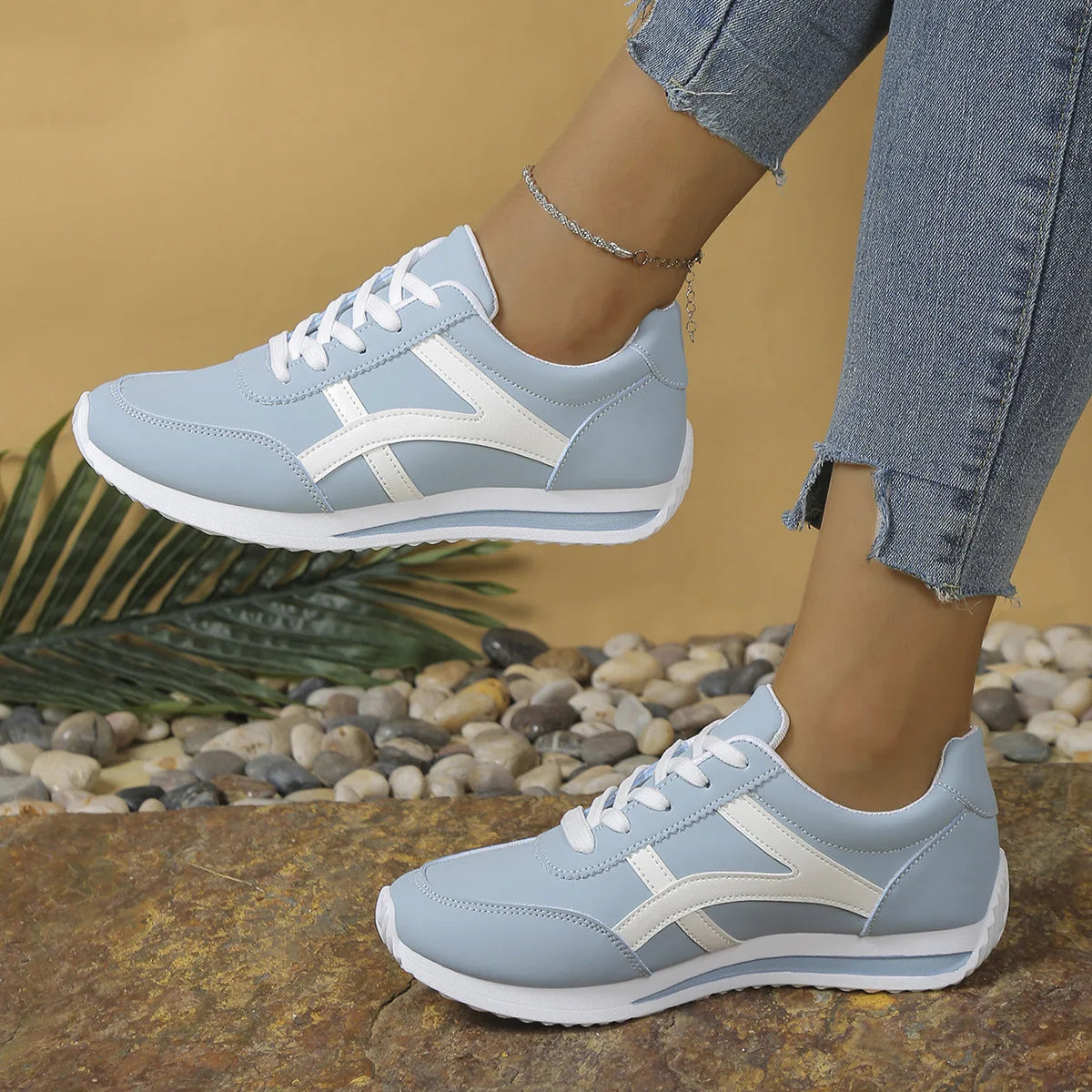 Tênis Feminino Casual de Couro PU Antiderrapante