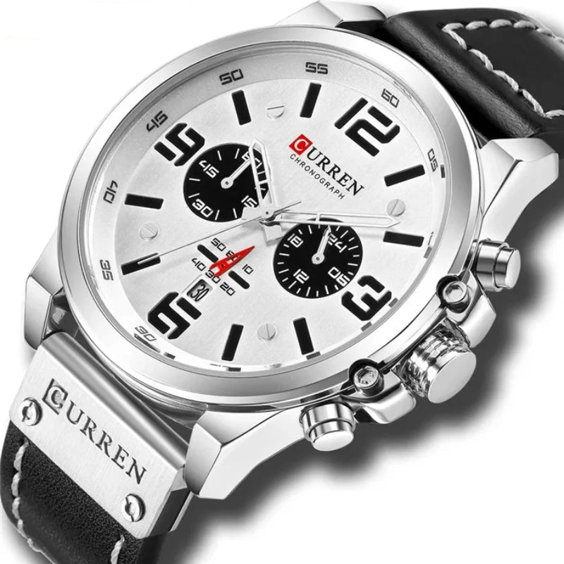 Relógio Masculino Quartzo Clássico com Pulseira de Couro by Loja Bruna Modas