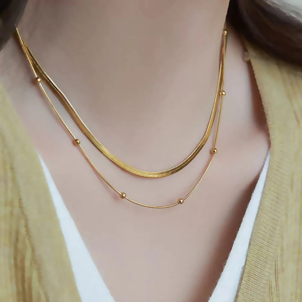 Colar Feminino de Luxo Multicamadas Banhada a Ouro 14K