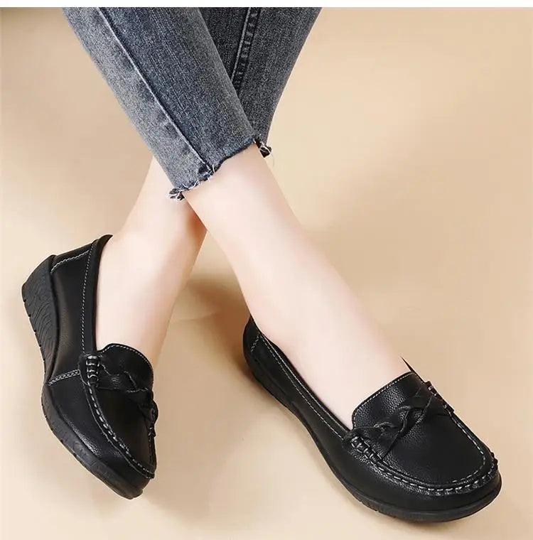 Mocassins de Couro Genuíno Feminino Conforto e Estilo Casual