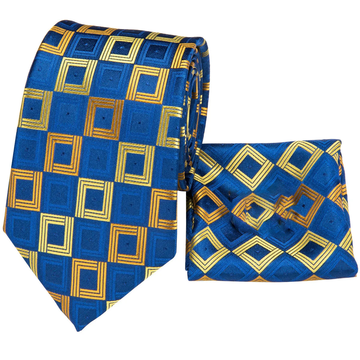 Gravata Masculina Clássica Azul de Poliéster com Lenço de Bolso