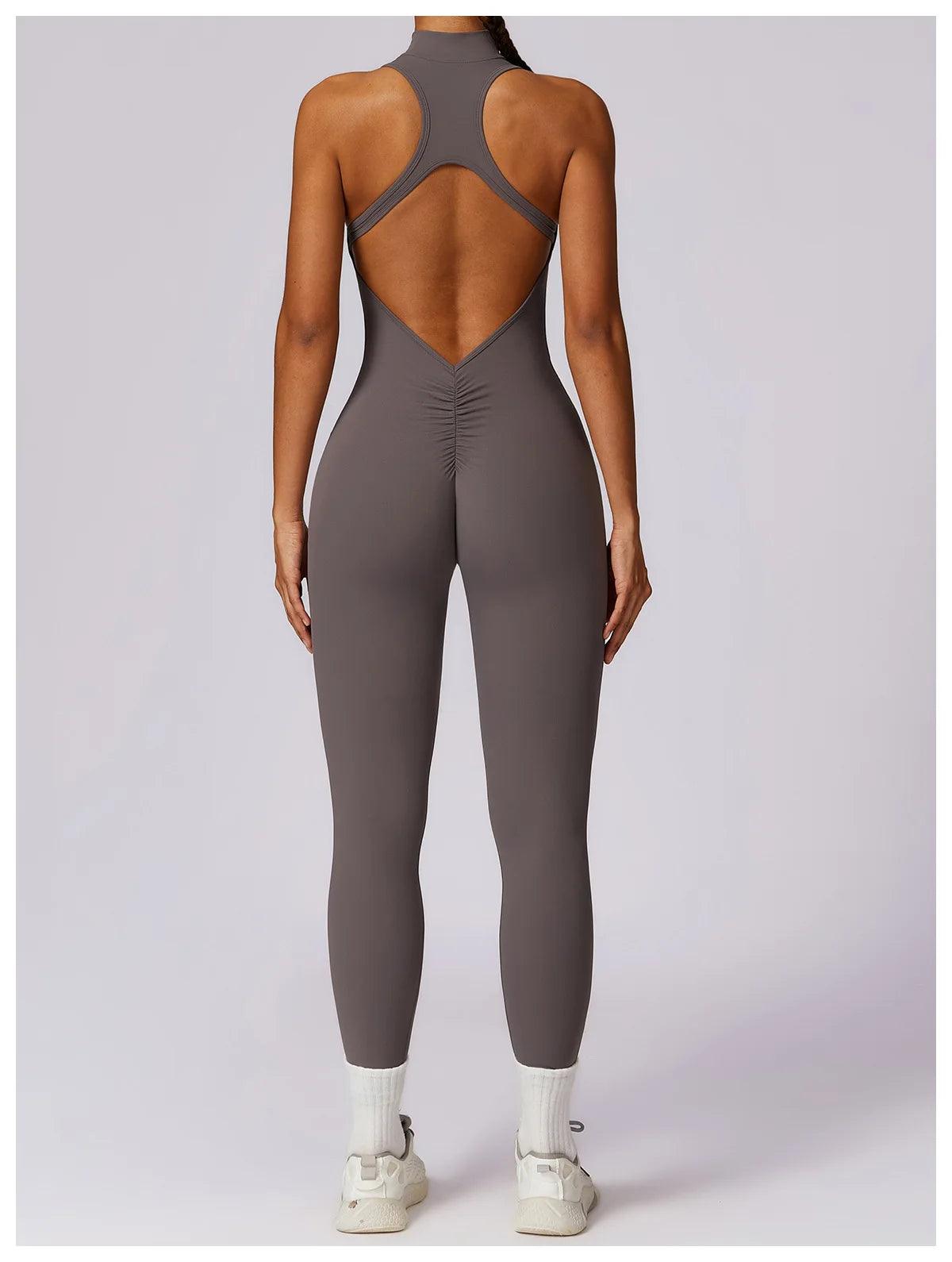 Macacão Feminino Fitness V-Back com Zíper