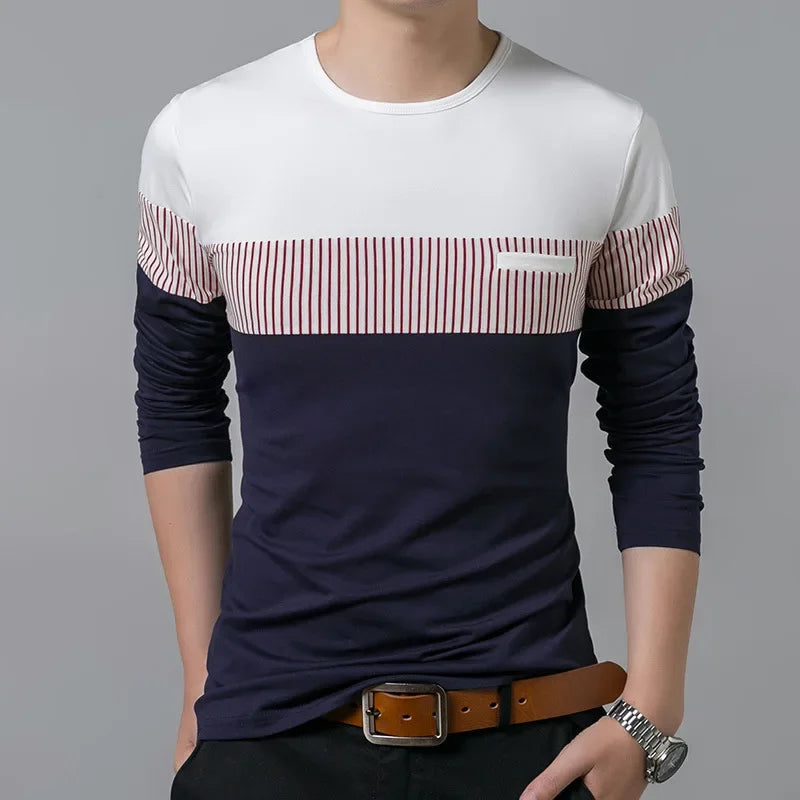 Camiseta Masculina Listrada Manga Longa Cadenzzo