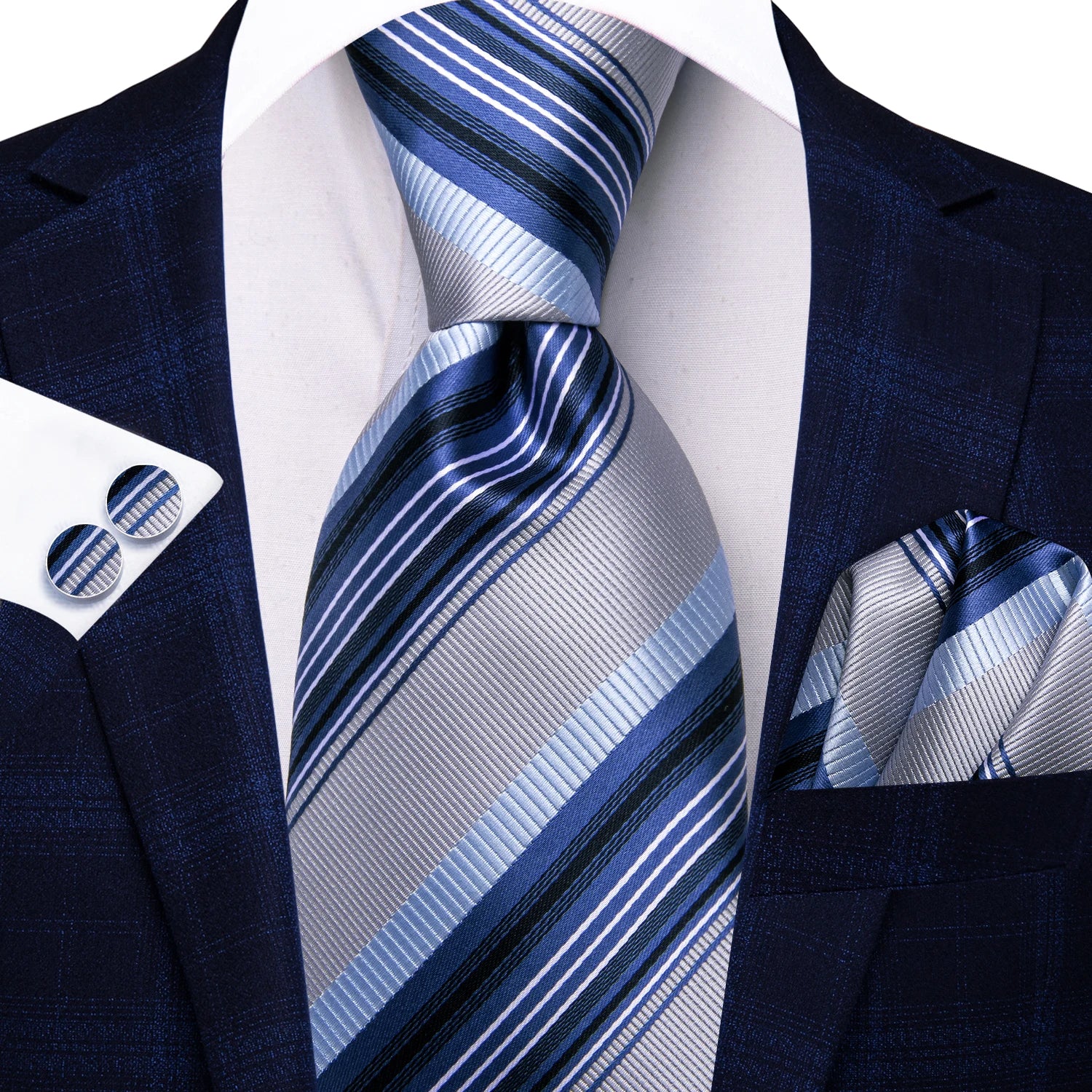 Conjunto de 3 Peças Gravata Masculina, Lenço de Bolso e Abotoaduras
