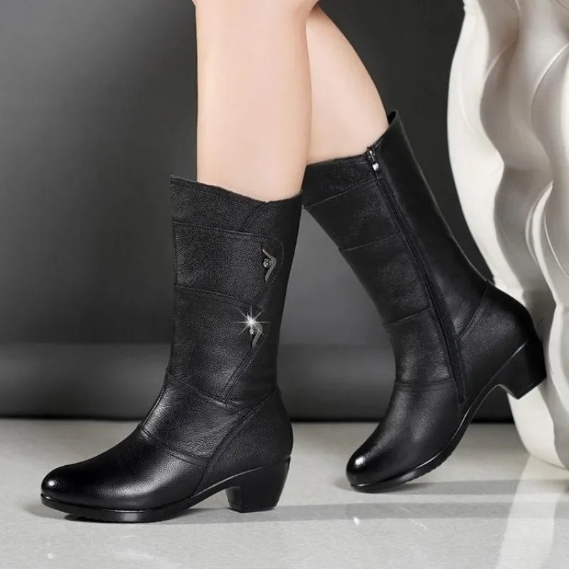 Bota Feminina de Couro PU Charme
