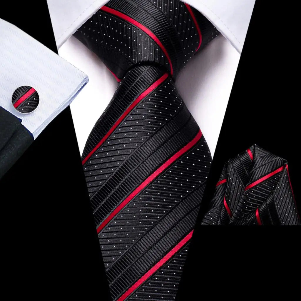 Gravata Masculina de Luxo Preto Listrado com Acessórios by Loja Bruna Modas