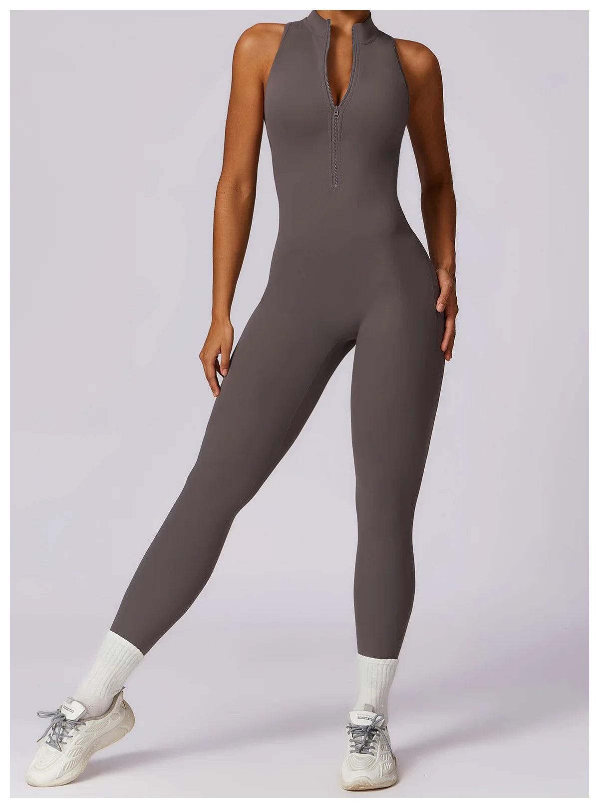 Macacão Feminino Fitness V-Back com Zíper