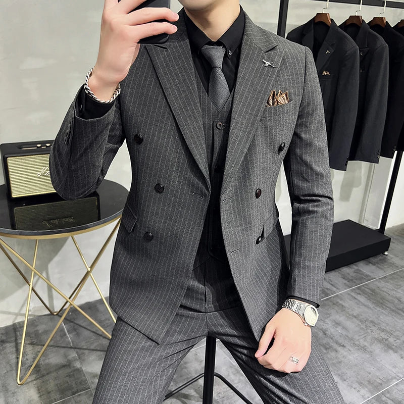 Terno Masculino Slim Listrado 3 Peças Valdoro
