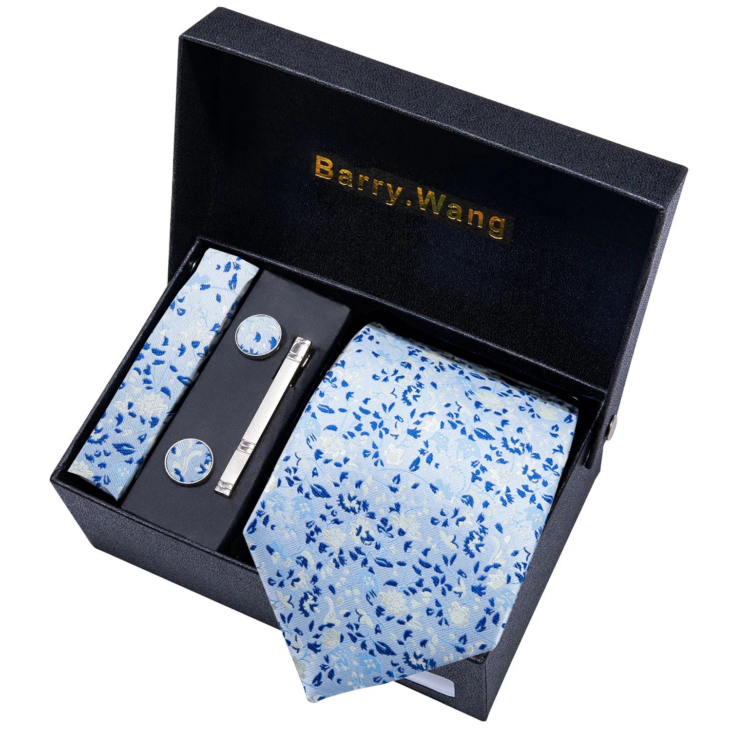 Conjunto Gravata Masculina Social Moderna com Lenço e Abotoaduras