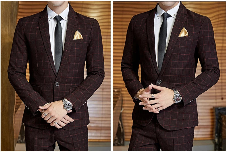 Terno Masculino Casual Xadrez de Um Botão