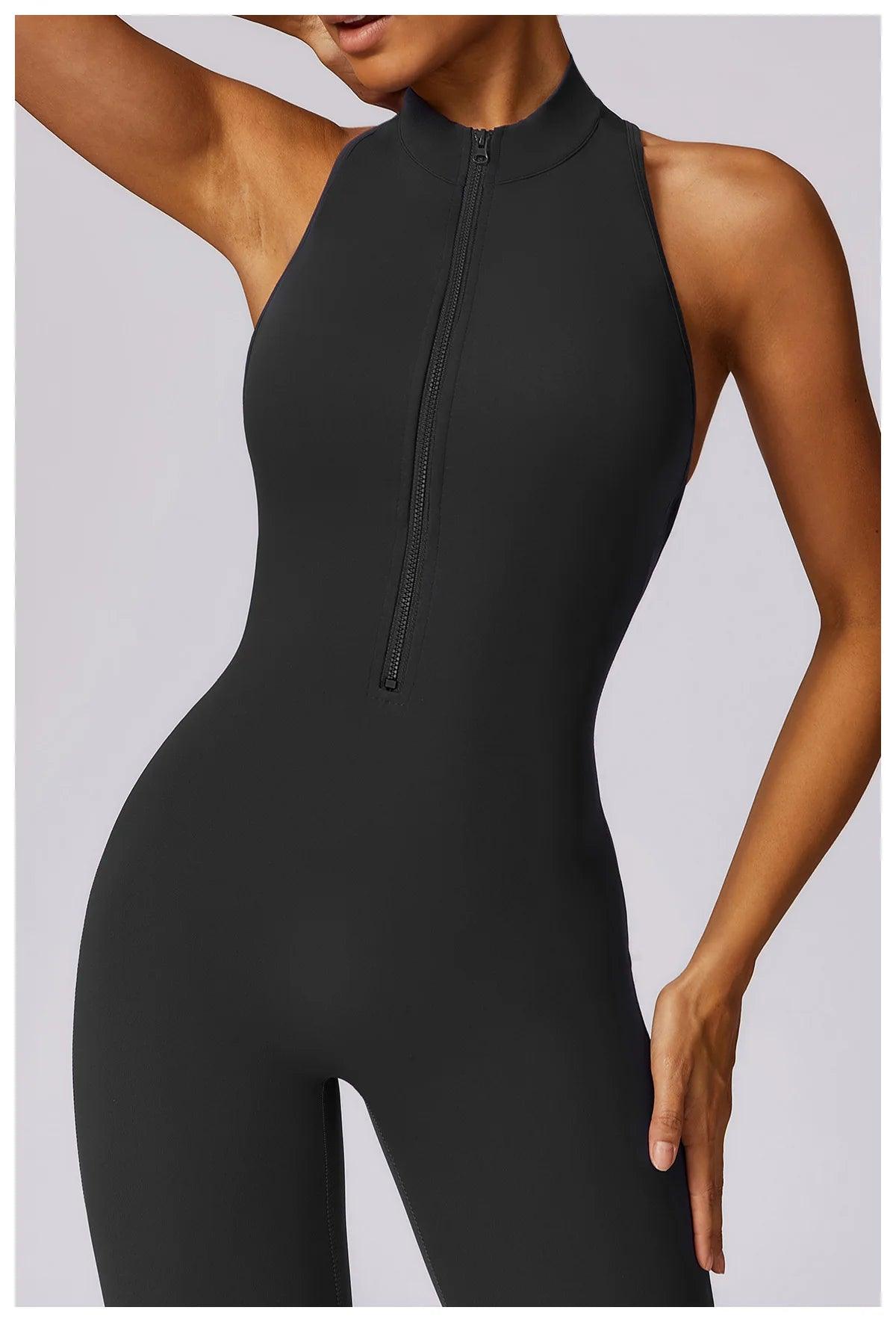 Macacão Feminino Fitness V-Back com Zíper