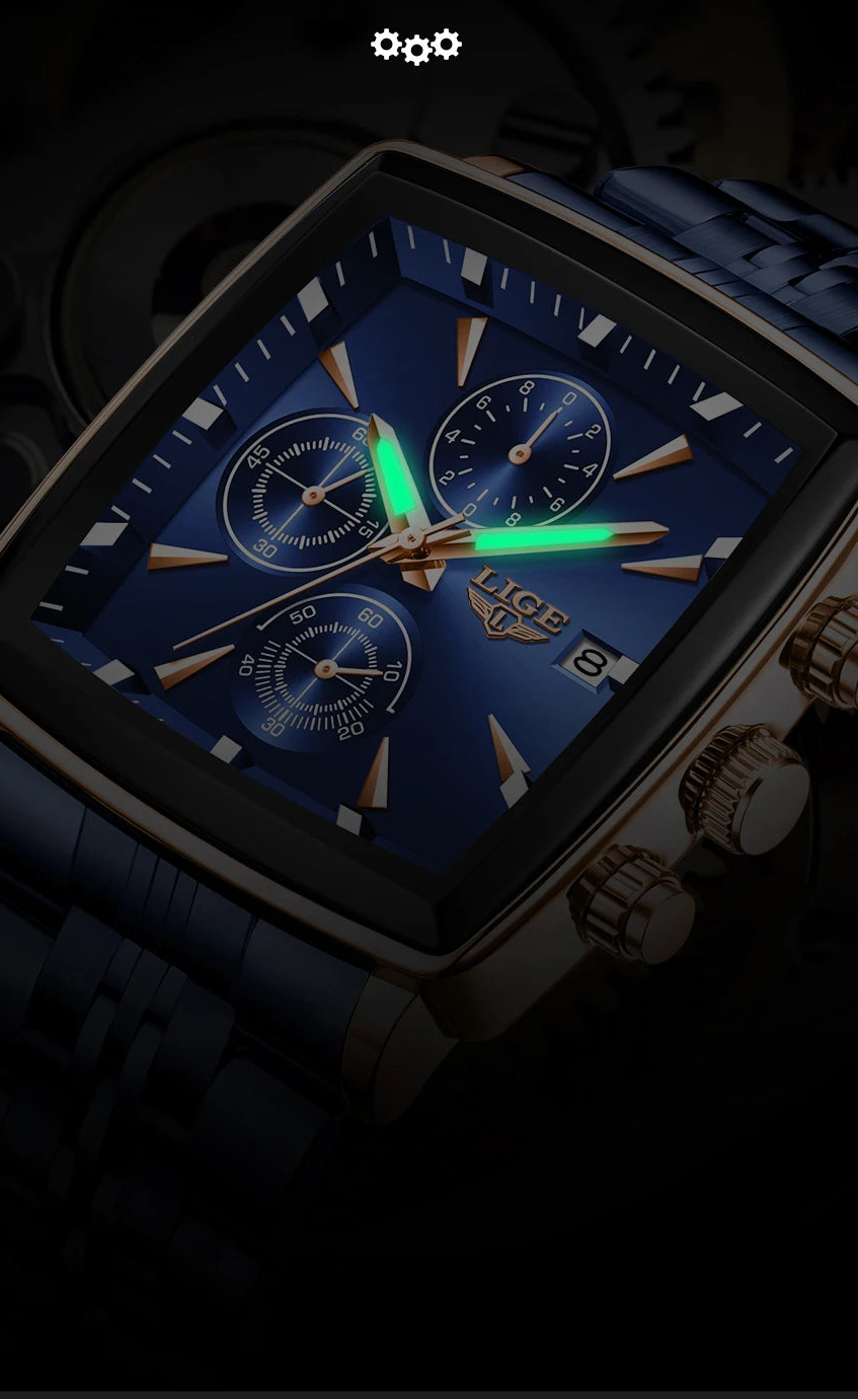 Relógio de Pulso Masculino Quadrado Pulseira de Aço by Loja Bruna Modas