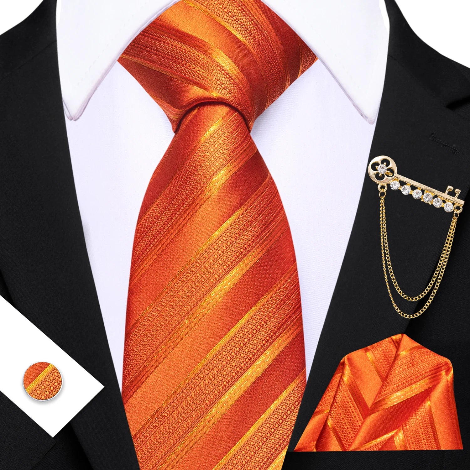 Conjunto de Gravata Masculina com Broche e Lenço