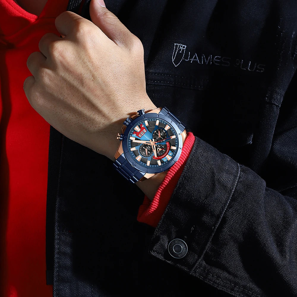 Relógio Masculino Pulseira de Aço Inoxidável com Mostrador Grande by Loja Bruna Modas