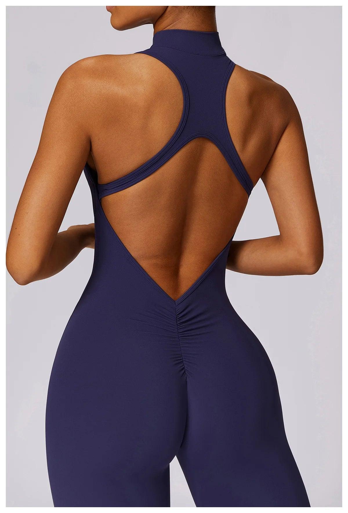 Macacão Feminino Fitness V-Back com Zíper