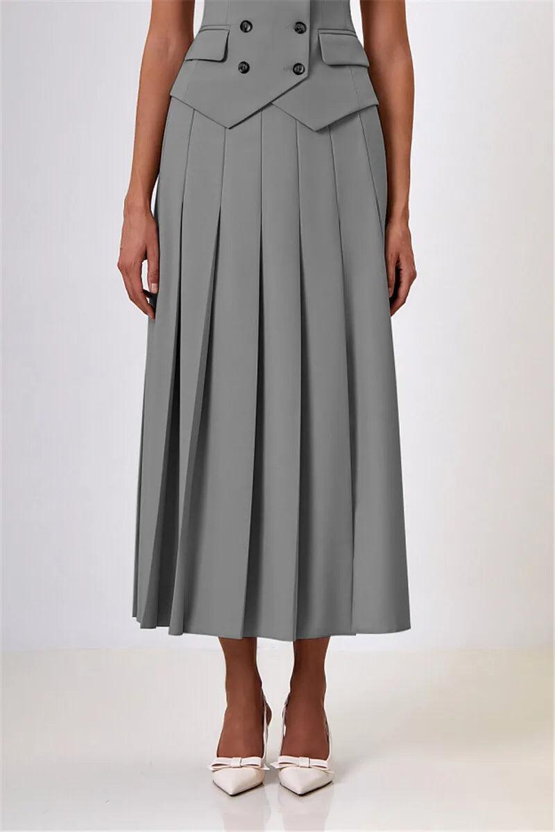 Conjunto Feminino Plissado com Gola Entalhada