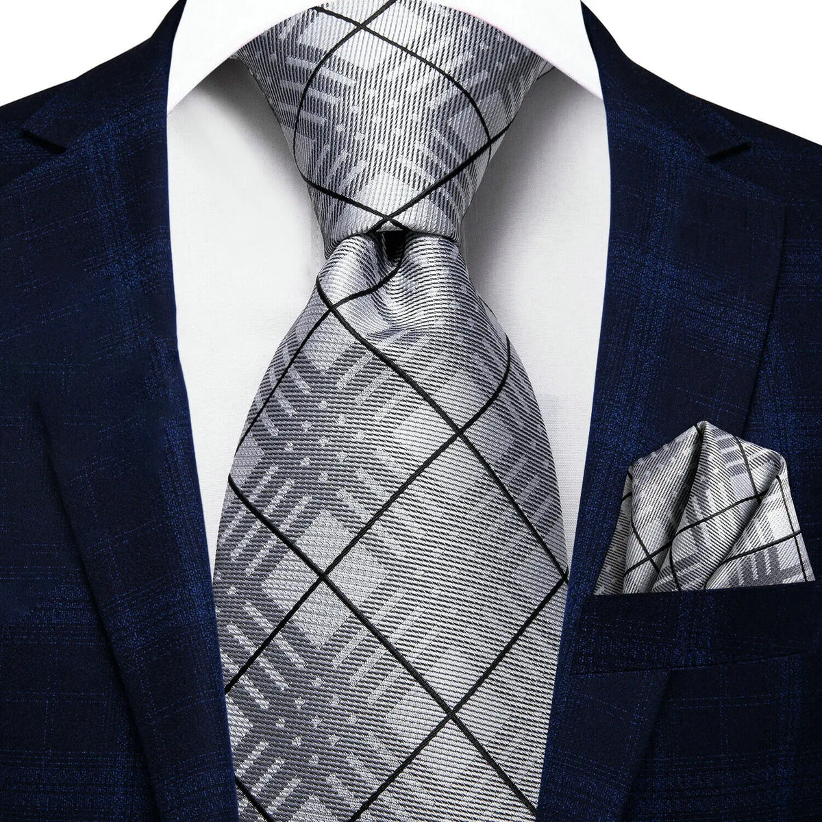 Gravata Masculina Cinza Claro com Lenço de Bolso
