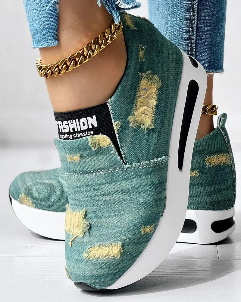 Tênis Feminino Casual Denim Rasgado