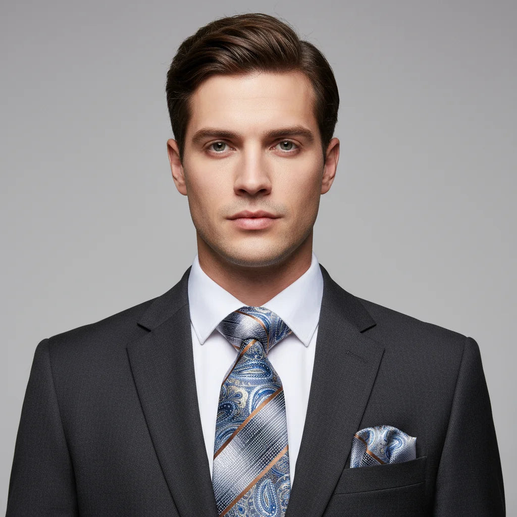 Conjunto de 3 Peças Gravata Masculina Floral com Abotoaduras e Lenço by Loja Bruna Modas