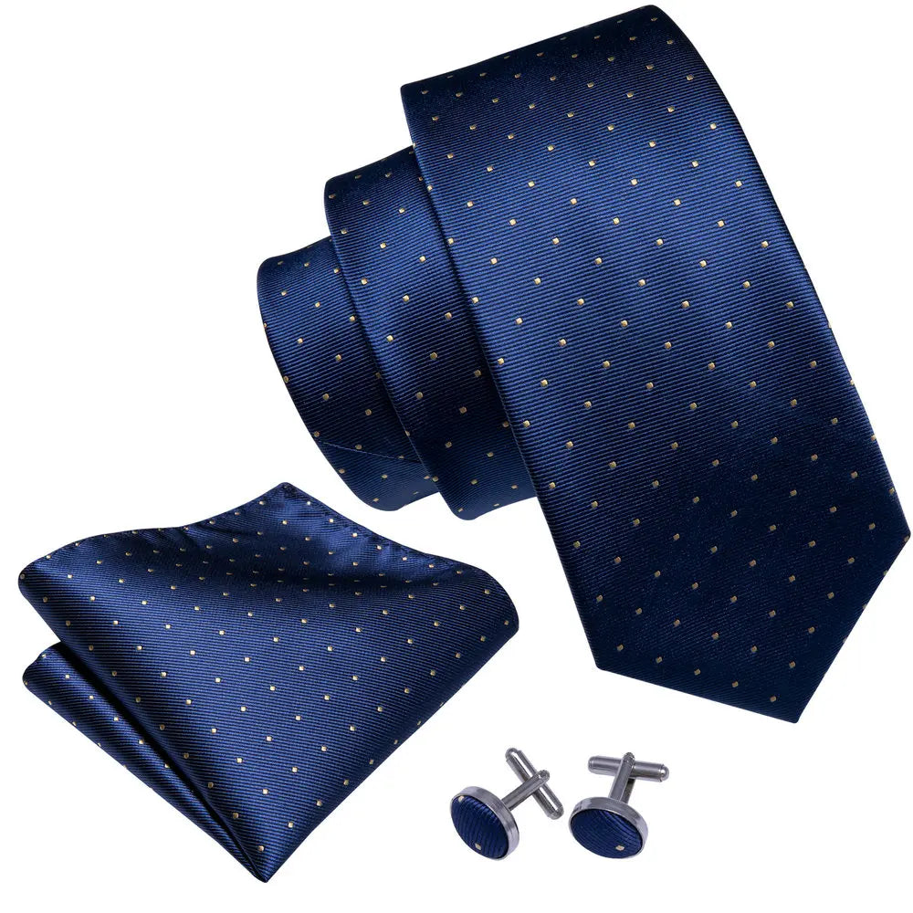 Kit Gravata Masculina Clássica Azul com Lenço e Abotoaduras