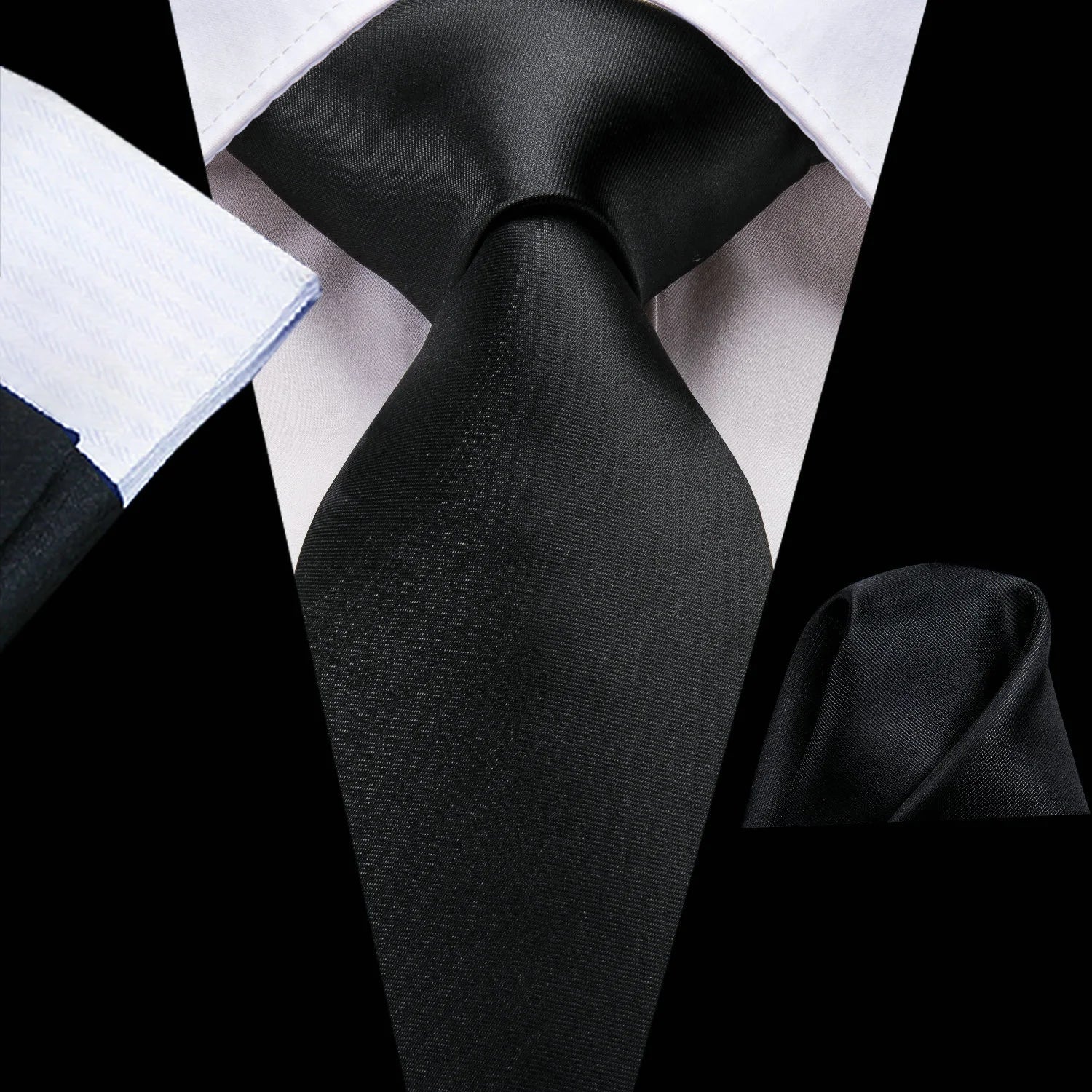 Gravata Masculina Preto Clássico com Lenço de Bolso