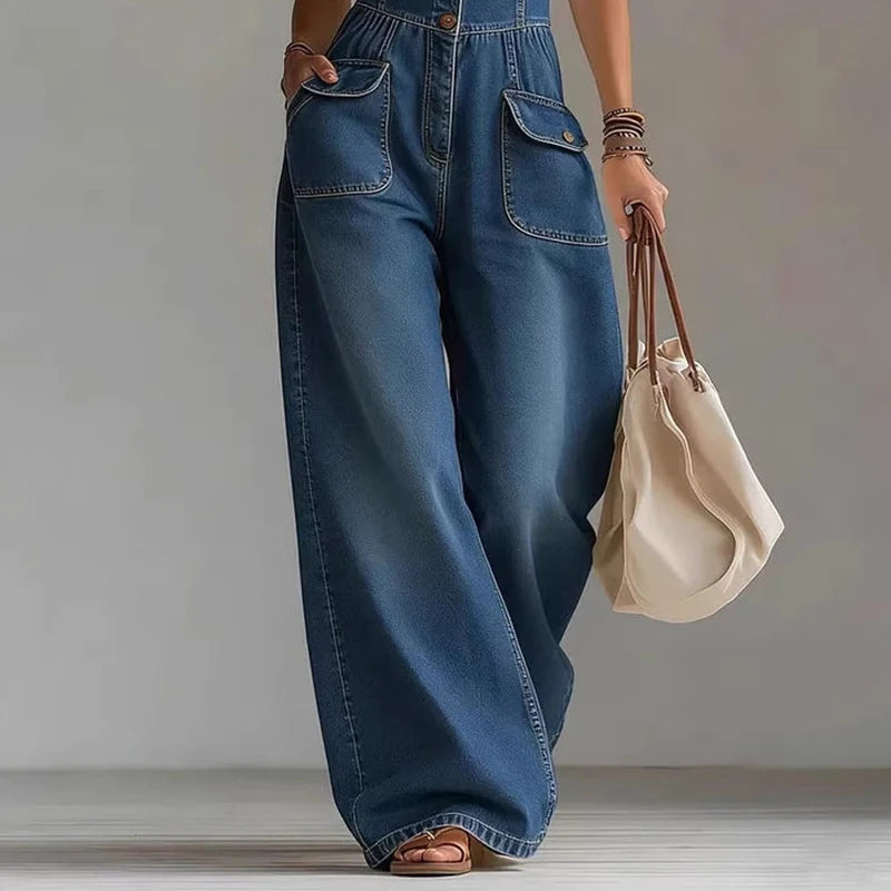 Macacão Jeans Feminino Casual com Suspensório
