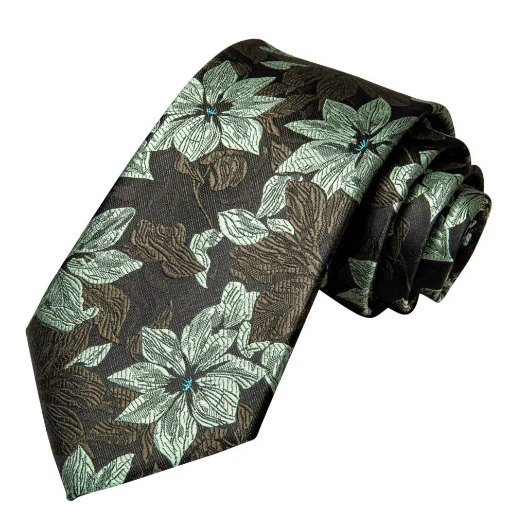 Conjunto de Gravata Masculina Floral Verde
