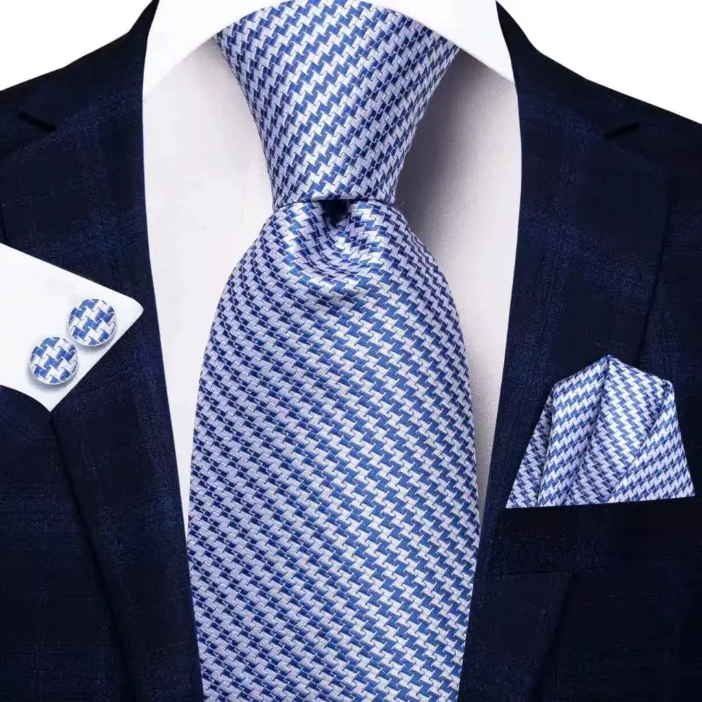 Kit de Gravata Masculina de Luxo Azul com Lenço de Bolso