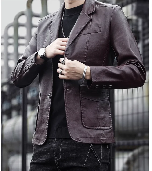 Blazer Masculino de Couro Sintético Slim fit