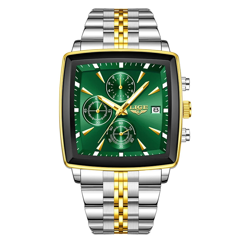Relógio de Pulso Masculino Quadrado Pulseira de Aço by Loja Bruna Modas