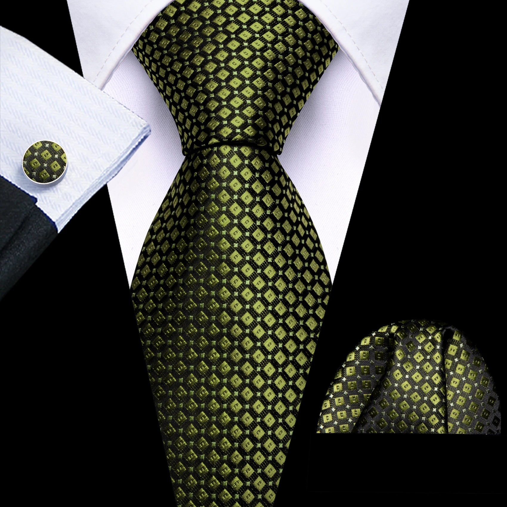 Kit Gravata Masculina Poliéster Estilo Formal com Lenço e Abotoaduras