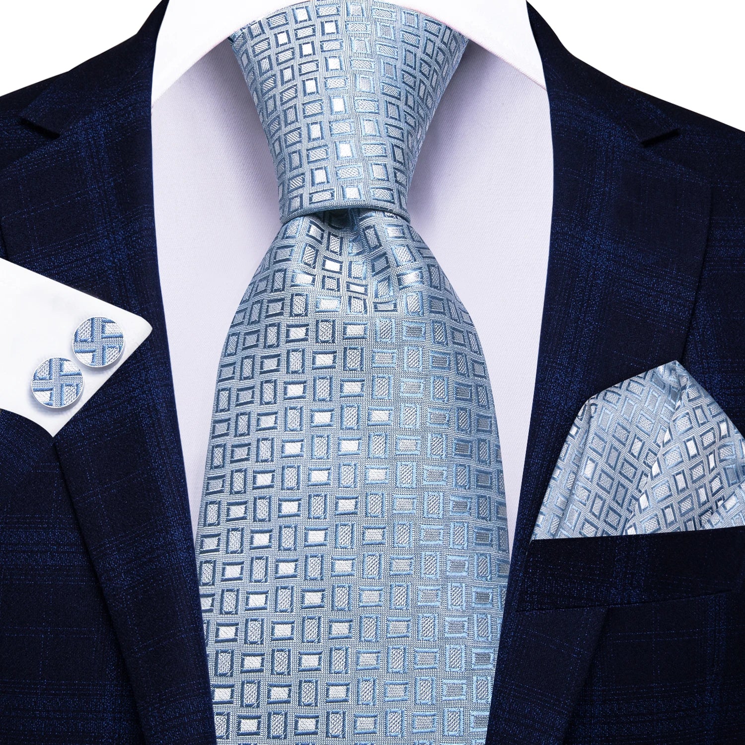 Conjunto de 3 Peças Gravata Masculina, Lenço de Bolso e Abotoaduras