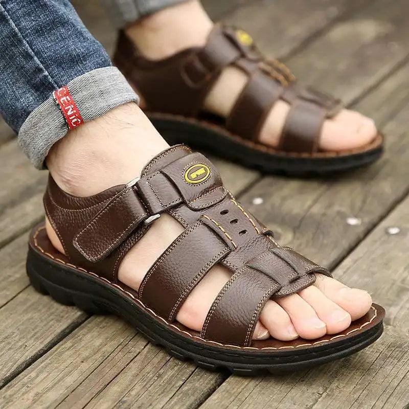 Sandália Masculina de Couro Genuíno Ligentleman