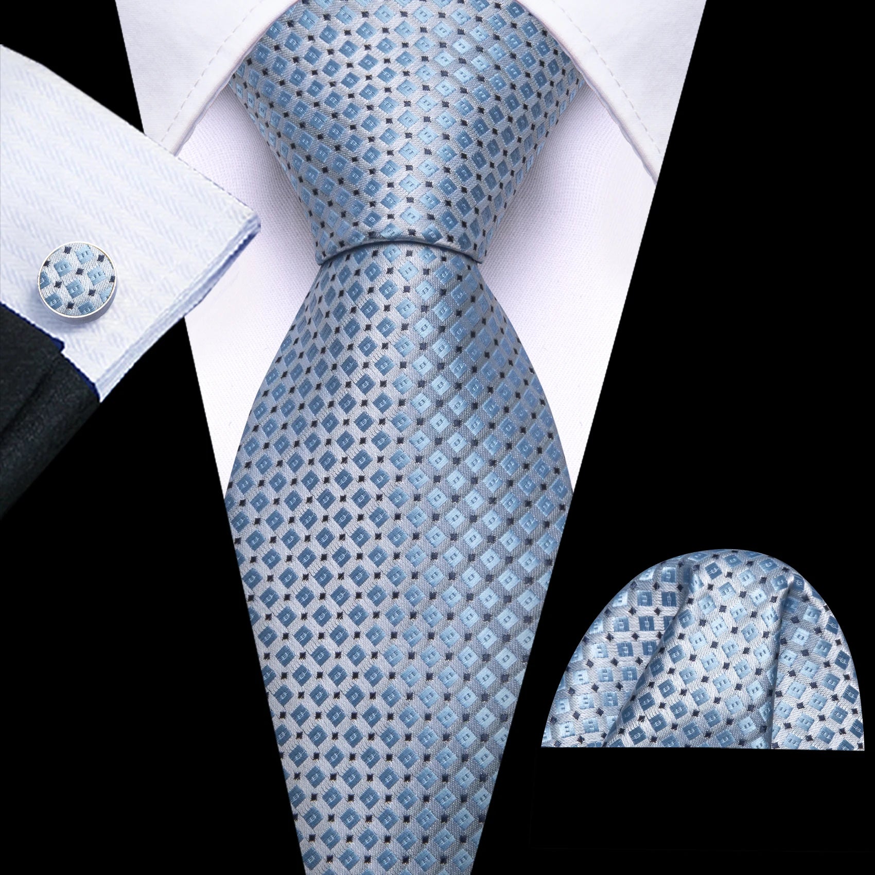 Kit Gravata Masculina Poliéster Estilo Formal com Lenço e Abotoaduras