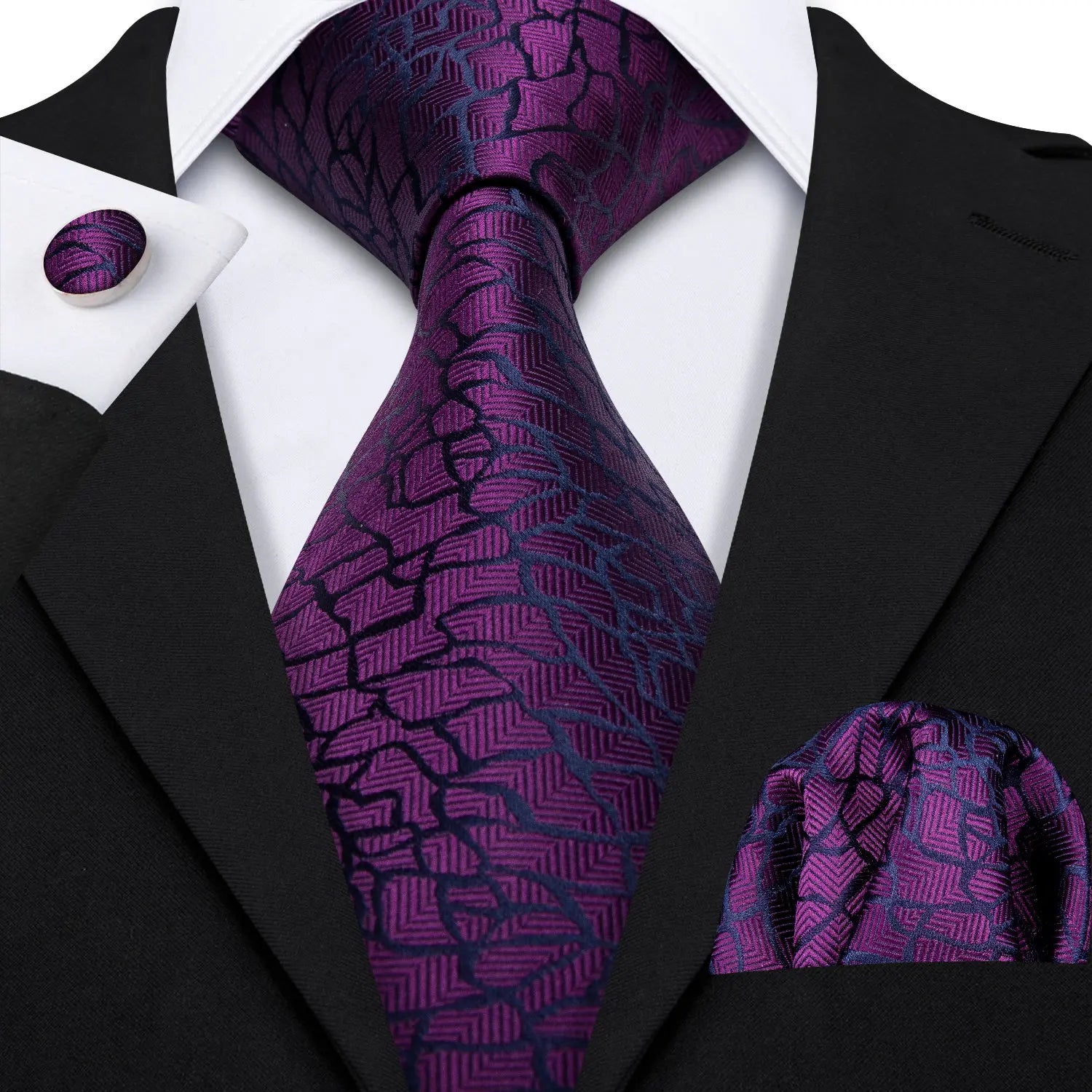 Conjunto de Gravata Masculina de Seda Roxo com Lenço