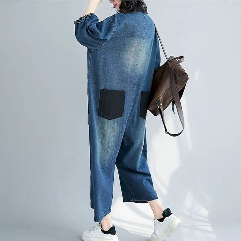 Macacão Feminino Jeans Manga Longa